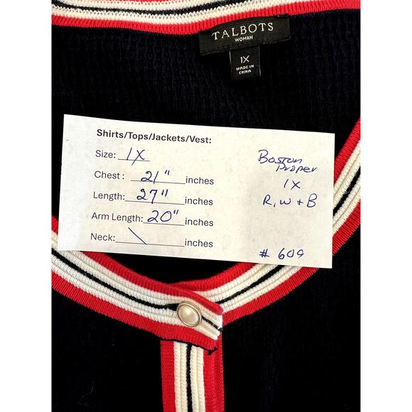 TALBOTS 1X Red White Blue Sweater Cardigan 4th of July USA Anniversary Patriotic - Picture 9 of 9